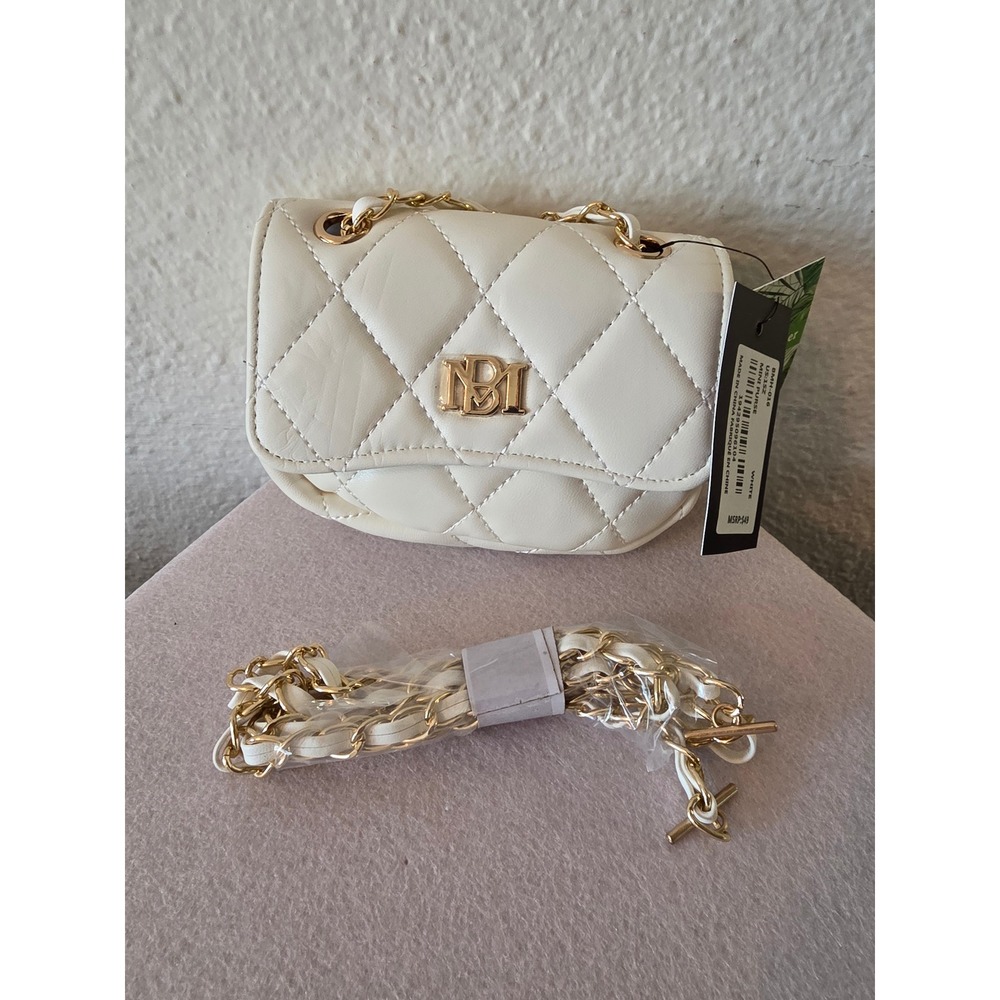 Badgley Mischka White Quilted Mini Purse Gold Chain Crossbody BMH-016 NEW